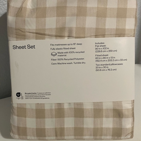 Room Essentials Beige Gingham Microfiber Sheet Set - Picture 4 of 4